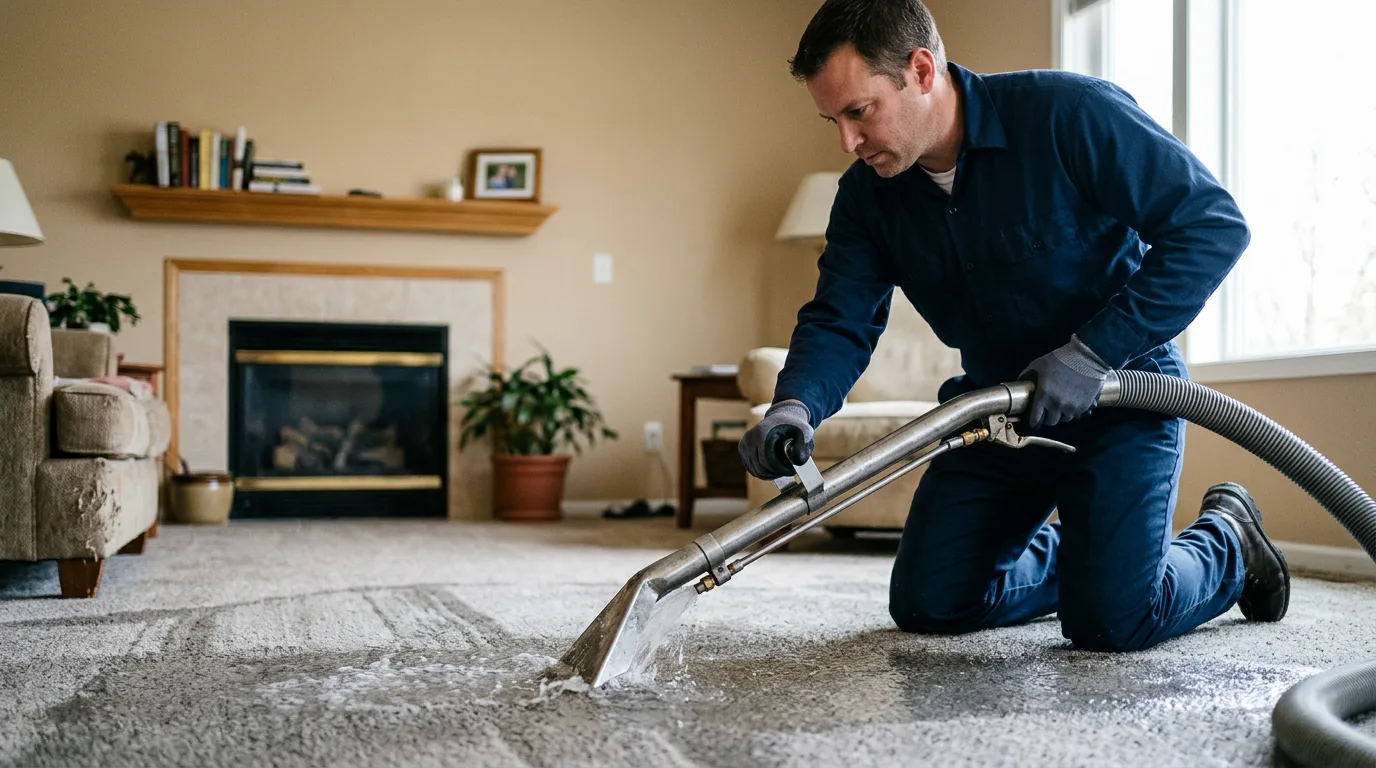 Water damage restoration technician working near Mears, MI